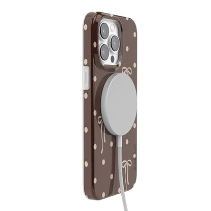 Casely iPhone 14 Pro Case | Teddy Bows | Brown Polka Dot | Compatible with MagSafe | Classic Ultra Slim Design - color: Teddy Bows | Brown Polka Dot, size: iPhone 14 Pro