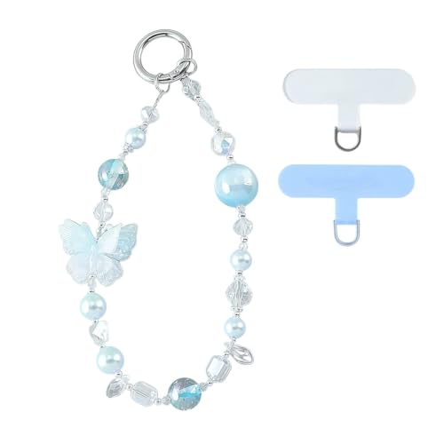 Original Design Phone Charm with 2 Tether Tabs – Stylish, Durable, and Hands-Free Phone Chain – Compatible with iPhone, Samsung, Pixel & More (12 Embossed Butterfly - Blue) - color: 12 Embossed Butterfly - Blue