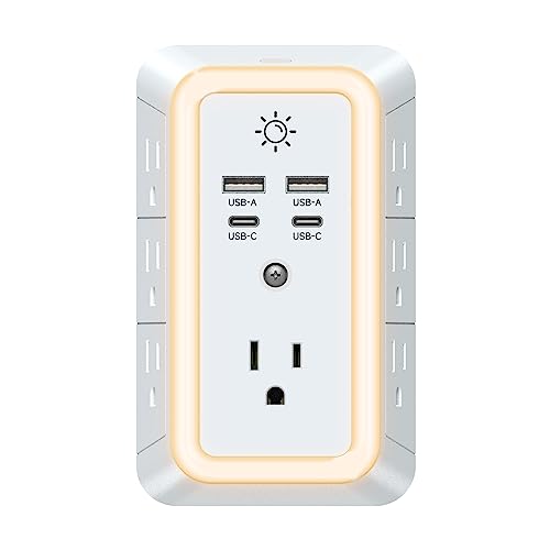 Multi Plug Outlet, USB Wall Charger, Surge Protector, 7 Outlet Extender with 4 USB Charging Ports (2 USB C) 1680J Power Strips Outlets with Night Light, Wall Plug Adapter Spaced for Home Travel Office