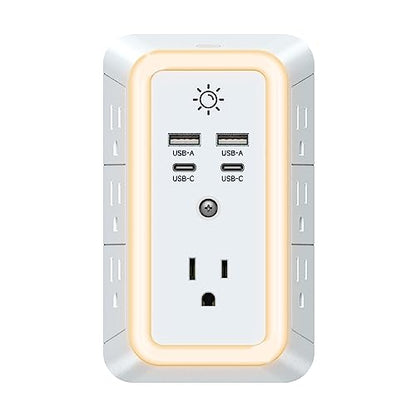 Multi Plug Outlet, USB Wall Charger, Surge Protector, 7 Outlet Extender with 4 USB Charging Ports (2 USB C) 1680J Power Strips Outlets with Night Light, Wall Plug Adapter Spaced for Home Travel Office
