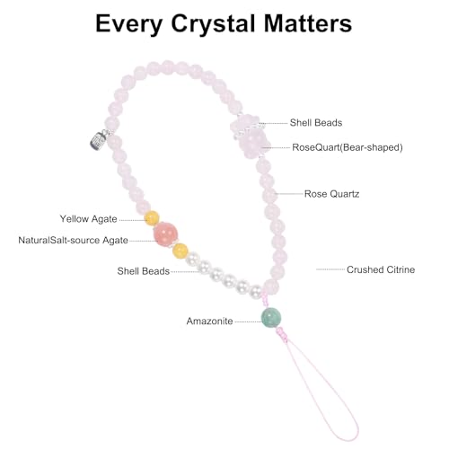 TEAMOLA Natural Stone Phone Charm - Crystal Phone Beaded Wrist Strap - color: Pink-Charm