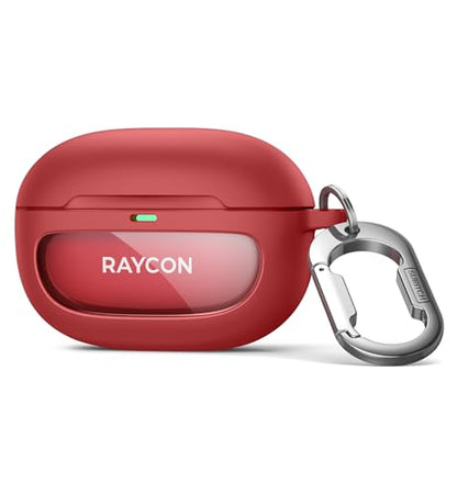 SURITCH Case for Raycon Everyday Earbuds (2024 Edition), Shockproof Magnetic Case for Raycon Bluetooth True Wireless in-Ear Buds Headphones, Protective Cover with Magnetic Lid Lock & Carabiner, Red - color: Red