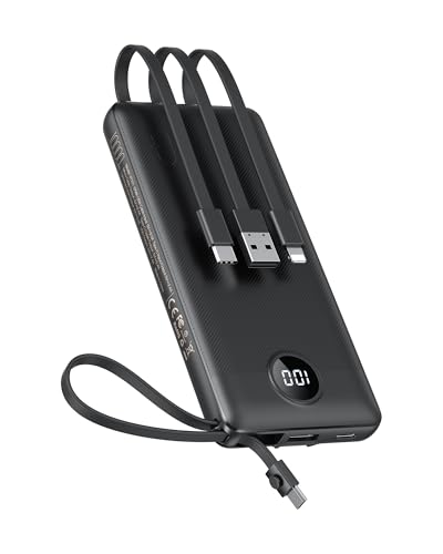 VEEKTOMX 10000mAh Portable Charger with 4 Built-in Cables