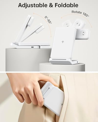 Meifigno 3 in 1 Foldable Wireless Charger for Google Pixel Watch 3/2, White - color: White