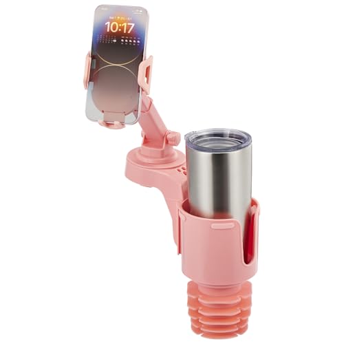 JOYTUTUS Cup Holder Phone Mount for Car, Car Cellphone Large Adapter Long Arm with 360 Degree Rotation, Compatible with iPhone, Samsung & All Smartphones,Pink,1 Pack - color: pink