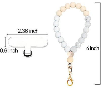 VICHUNHO Marble Silicone Beaded Phone Wrist Strap, Cellphone Lanyard with Tether Tab, Elastic Hands-Free Wristlet Bracelet - color: White