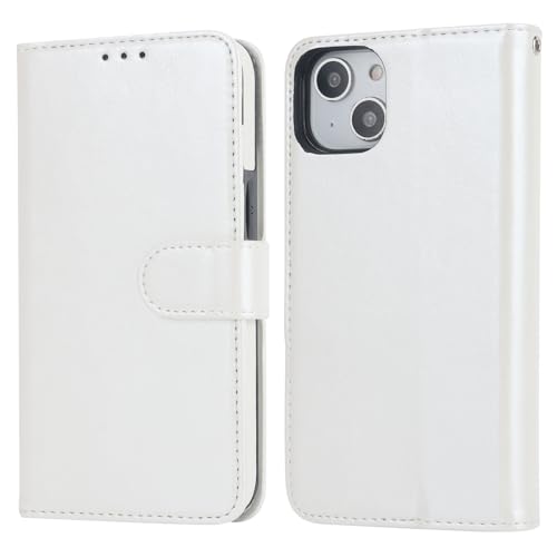Bocasal Detachable Wallet Case Card Holder for iPhone 15, White | RFID Blocking Kickstand Card Slots Holder PU Leather Magnetic Shockproof Wrist Strap Removable Flip Protective Cover 6.1 inch - color: White