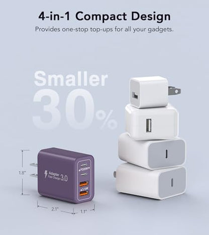 [2Pack] 40W USB C Plug,4-Port Fast Charger Block PD+QC 4 Port Charger Cube Wall Charging Box Brick for Samsung Galaxy S22/S21+/S21 Ultra,Magsafe Wireless Charger,iPhone 16/16 Pro Max/15/14/13(Purple) - color: Purple