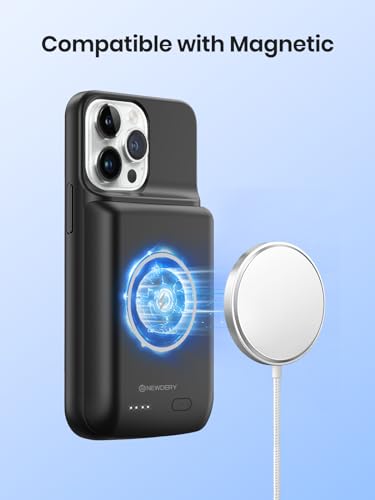 NEWDERY Battery Case for iPhone 15 Pro/iPhone 15 10000mAh, USB C Qi Wireless Charging Case, Portable Rechargeable Extended Charger Case Battery Pack - 2023 Release Black | USB-C, Magnetic Qi Wireless Charging, LED indicators, Extended Battery, Rechargeabl