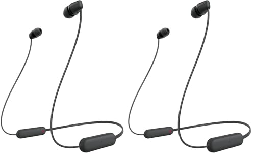 Sony WI-C100 Wireless in-Ear Bluetooth Headphones with Built-in Microphone,Black,(Pack of 2) - color: Black, size: One Size (Pack of 2)