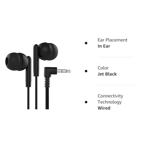 Maeline Bulk Earbuds with 3.5 mm Headphone Plug - 10 Pack Wholesale Bundle - Jet Black - color: Jet Black, size: 10 Pack