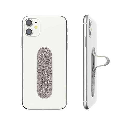 Momostick Flatstick, Cell Phone Finger Grip Strap Holder for Hand, Cell Phone Stand, New Slim Finger Loop Selfie Grip Compatible with Most Smartphones - Glitter Silver - color: Glitter Silver