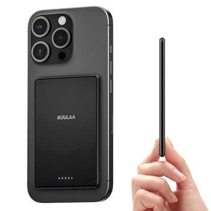 Kuulaa Power Bank Ultra Slim, 0.28 in MagSafe PowerBank 5000 mAh, PD20W Small Power Bank, Magnetic Wireless External Mobile Phone Batteries for iPhone 16 Pro/15/14/13/12 Series (Black) - color: Black