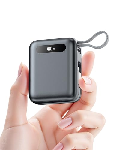 Portable Charger Power Bank, Ultra Mini 10000mAh Portable Charger with Built-in Cables, 35W Fast Charging Battery Pack, Travel Essential Compatible with iPhone 17 16 15 Samsung S22 S21 Google iPad etc - color: Grey