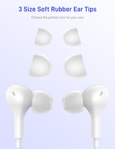 USB C Headphones for Apple/iPhone Duo 18 17 16 15 Wired Earbuds with Case - color: White