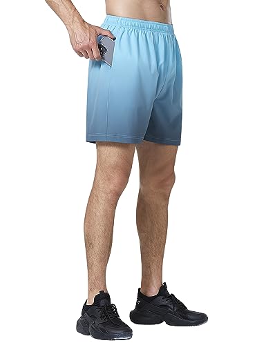EZRUN Men's 5" Athletic Running Shorts Quick Dry with Liner Zip Pocket - color: Gradient Blue, size: Small