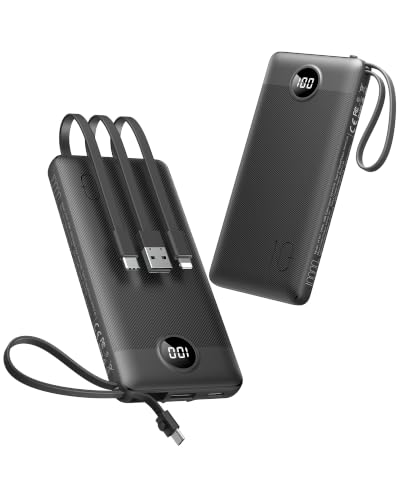 VEEKTOMX 10000mAh Portable Charger with Built-in Cables - color: 10000mAh Black