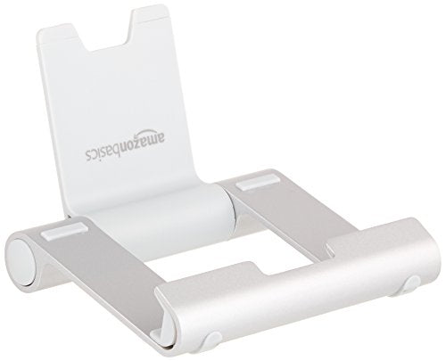 Amazon Basics Multi-Angle Portable Foldable Stand for Tablets, E-Readers and Phones, Non-Slip Desktop Holder for iPads, iPhones, Kindles, Hands-Free Viewing - Silver - color: Silver