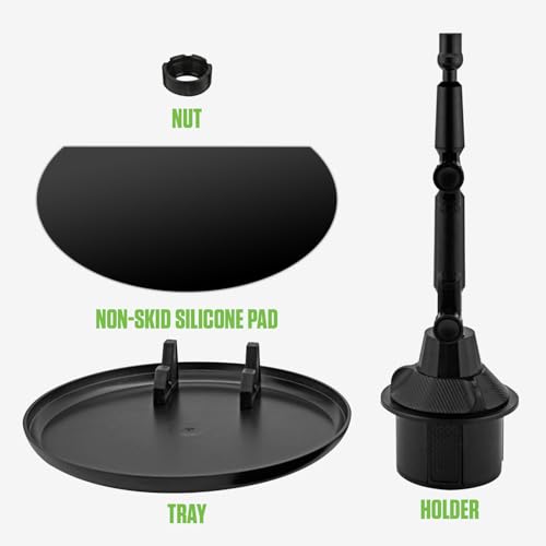 Cellet Cup Holder Tray for Car with Phone Mount – Expandable Base, 360° Rotation Food & Drink Tray with Non-Slip Surface, Adjustable Arm for Eating in Vehicle – Fits Most Standard Car Cup Holders - style: Food Tray