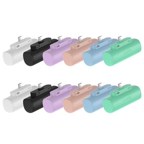 Miady 12-Pack Mini Portable Charger Built-in USB C Connector Power Bank - color: Black+White+Green+Purple+Blue+Pink