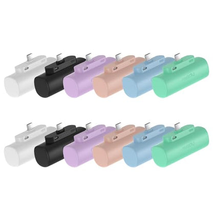 Miady 12-Pack Mini Portable Charger Built-in USB C Connector Power Bank - color: Black+White+Green+Purple+Blue+Pink