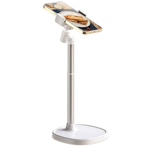 Adjustable Cell Phone Stand,360° Rotating Lifting Mobile Phone Holder - color: White