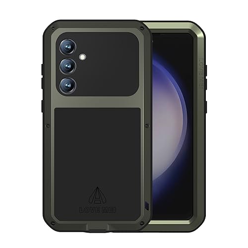LOVE MEI Military Rugged Case for Samsung Galaxy S23 Fe, with Tempered Glass Screen Protector, Shockproof Dustproof Scratch Proof Hybrid Metal and Silicone Gel Heavy Duty Full Body Cover Green - color: Green