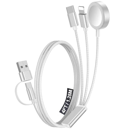 1Pack Travel Essentials for Apple Watch Charger,3-in-2 Multi Charging Cable - color: White, size: 1Pack-4FT