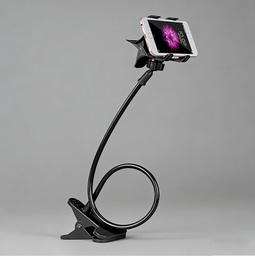 Gooseneck Phone Holder for Bed, Adjustable Clamp for Desk - 360° Cell Phone Clips Bed Stand Holder, Mount Stand Long Flexible Lazy Arm Clips Holder for Cellphone (Black) - color: Black