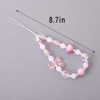 Beaded Phone Charm Lanyard Strap Girly Style Fixed Beads Pearl Lanyards - color: PH-dchd-1