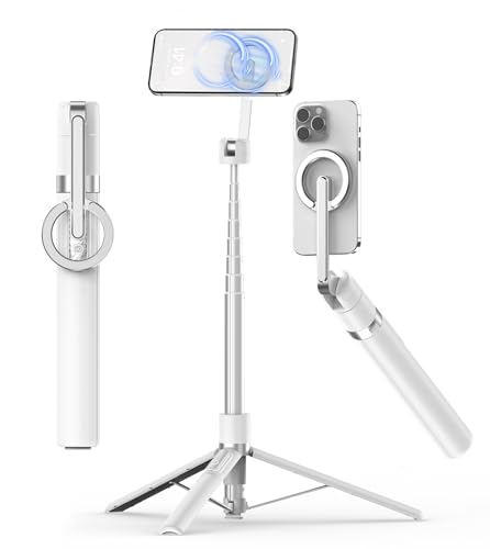 TONEOF 68" Magnetic Aluminum Phone Tripod Selfie Stick for iPhone & Android - color: White