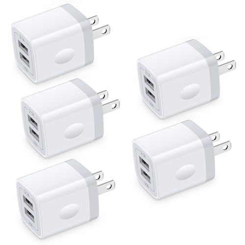 USB Wall Charger,Charging Block,5Pack 2.1A Quick Dual Port Plug Charger Box - color: White