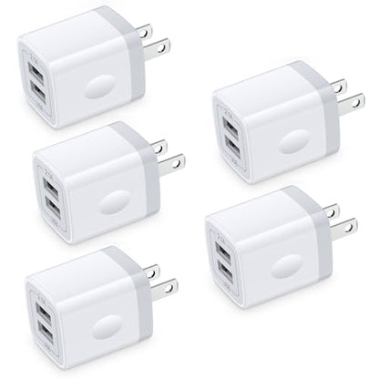 USB Wall Charger,Charging Block,5Pack 2.1A Quick Dual Port Plug Charger Box - color: White