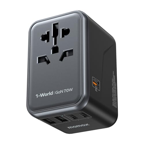 MOMAX 70W GaN Universal Travel Adapter, All-in-One Travel Charging - color: Black, size: 70W