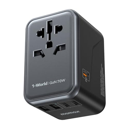 MOMAX 70W GaN Universal Travel Adapter, All-in-One Travel Charging - color: Black, size: 70W