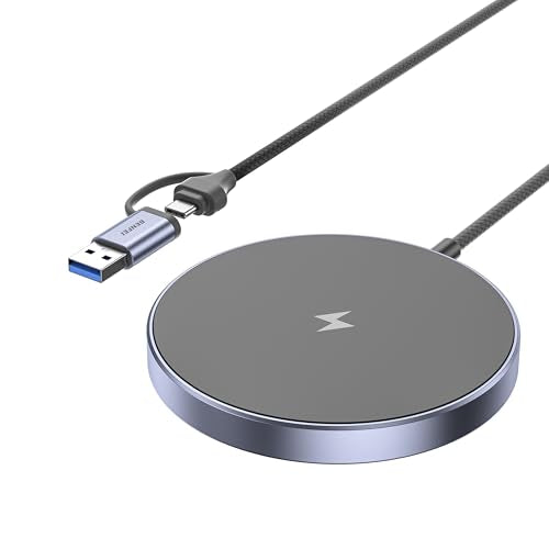 BENFEI Magnetic Wireless Charger Compatible with MagSafe for iPhone 17/16/15/14/13/12, Aluminum, up to 7.5W, 1.5m Cable - color: Grey