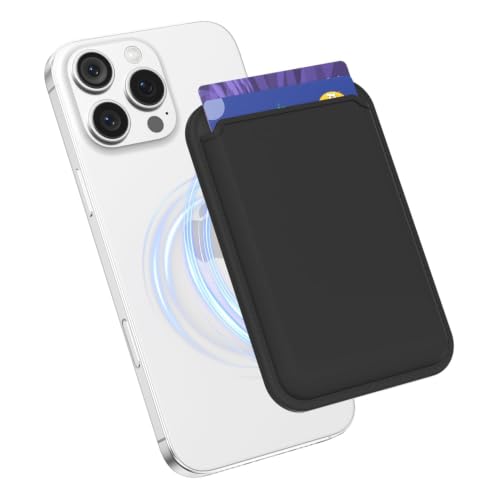 oakxco Magnetic Phone Wallet Stick On, Secure Phone Card Holder Silicone Compatible with Magsafe, Adhesive Pocket Sleeve ID Credit Card, Slim Thin Card Case, Compatible with iPhone Samsung, Black - color: Black