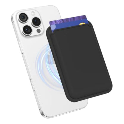 oakxco Magnetic Phone Wallet Stick On, Secure Phone Card Holder Silicone Compatible with Magsafe, Adhesive Pocket Sleeve ID Credit Card, Slim Thin Card Case, Compatible with iPhone Samsung, Black - color: Black
