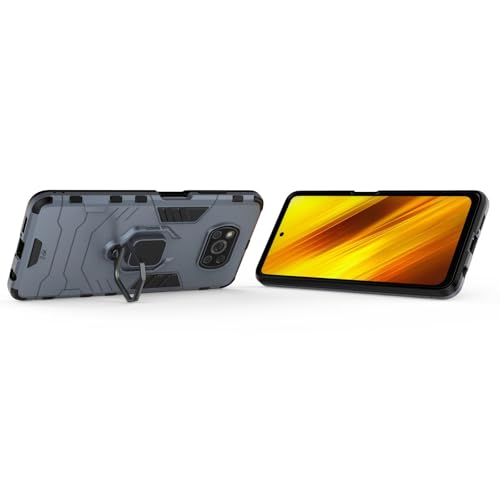 Max Power Digital Magnet Case for Xiaomi Poco X3 NFC/Poco X3 Pro Shockproof Hard Phone Cover with Grip, Metal Ring Kickstand Bumper Shell [Compatible with Magnetic Car Mount] (Navy) - color: Navy, size: Xiaomi Poco X3