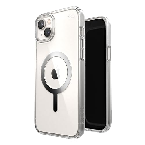 Speck Clear iPhone 14 Pro Case - Drop Protection, Scratch Resistant, Dual Layer Slim Phone Case for 6.1 Inch iPhones 14 Pro - Built for MagSafe - Anti-Yellowing - Presidio Perfect -Clear/Clear/Silver - color: Clear/Silver