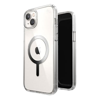 Speck Clear iPhone 14 Pro Case - Drop Protection, Scratch Resistant, Dual Layer Slim Phone Case for 6.1 Inch iPhones 14 Pro - Built for MagSafe - Anti-Yellowing - Presidio Perfect -Clear/Clear/Silver - color: Clear/Silver