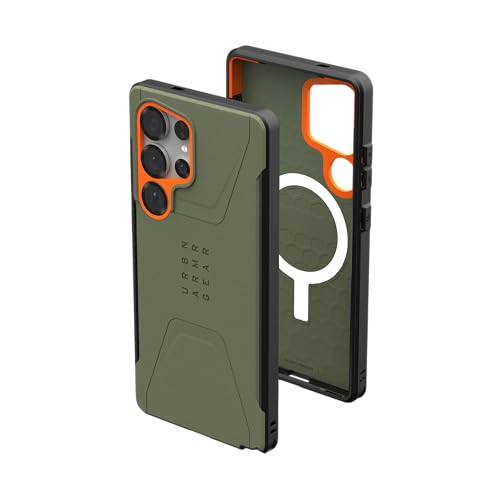 URBAN ARMOR GEAR UAG Designed for Samsung Galaxy S25 Ultra Case 6.9" Civilian - Compatible with Magnetic Charging Anti-Slip Rugged Military Drop Tested Protective Cover, Olive Drab/Orange | 6.8" - color: Civilian - Olive Drab/Orange