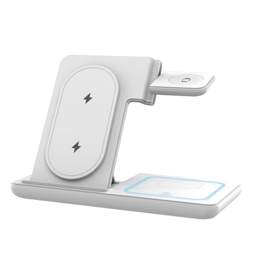 3-in-1 Wireless Fast Charging Station Foldable Stand Compact Design for Phones, Watches and Earbuds for Home Office Travel/White - color: White