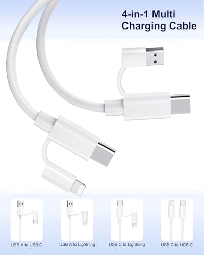 Multi Charger Cable 4 in 1 Fast Charging, USBC to USBC Cable 60W iPhone Charger cable 6.6FT Lightning cable USB C/USB A to Lightning, USB C/USB A to Usb c iPhone Lead Wire Cord for iPhone,iPad,Samsung