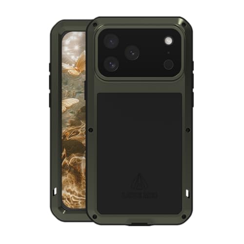 LOVE MEI for iPhone 17 Pro Max (6.9) Metal Case, Heavy Duty Metal Military Grade Shockproof Dustproof Full Body Case with Built in Tempered Glass Screen Protector for iPhone 17 Pro Max (Green) - color: Green
