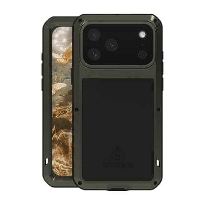 LOVE MEI for iPhone 17 Pro Max (6.9) Metal Case, Heavy Duty Metal Military Grade Shockproof Dustproof Full Body Case with Built in Tempered Glass Screen Protector for iPhone 17 Pro Max (Green) - color: Green