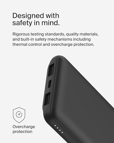 Belkin 10000mAh 15W 3 Port Power Bank, USB A to USB C Cable Included | Fast Charging, iPhone 17, Samsung Galaxy, Pixel, Airpods, iPad, Nintendo Switch 2, Battery Pack, USB C Port, USB A Port - color: Black