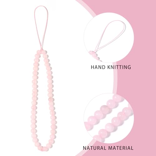 Natural Semi-Precious Gem Stones Beaded Phone Charm - style: Rose Quartz