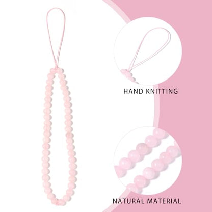 Natural Semi-Precious Gem Stones Beaded Phone Charm - style: Rose Quartz