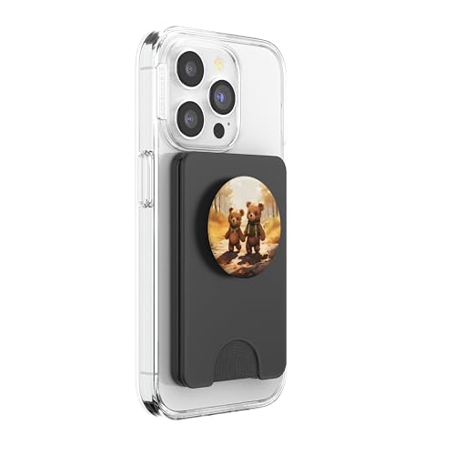 Teddy Bears Walking in Autumn Forest Holding Hands PopSockets PopWallet for MagSafe - style: Magnetic PopWallet